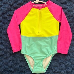 Cat & Jack Colorblock Long-Sleeve One-Piece Swimsuit - Hot Pink, Yellow, Mint